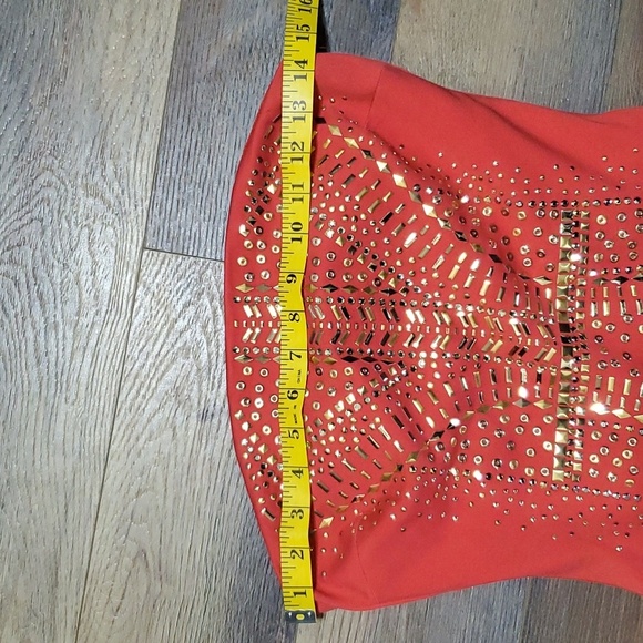 Cache orange gold strapless bodycon dress bling - Picture 3 of 7